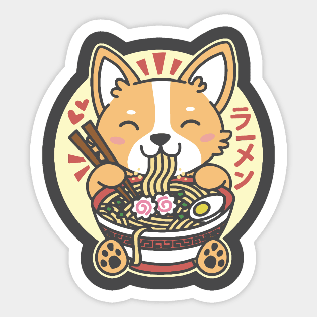 Corgi Eating Ramen Cute Kawaii Noodles Sticker by omar's Store 16